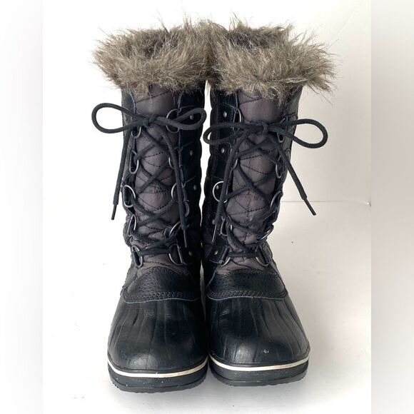 SOREL Black Fur-Lined Lace-Up Waterproof Winter Boots Sz 11 Outdoor Ski Resort - Picture 2 of 16